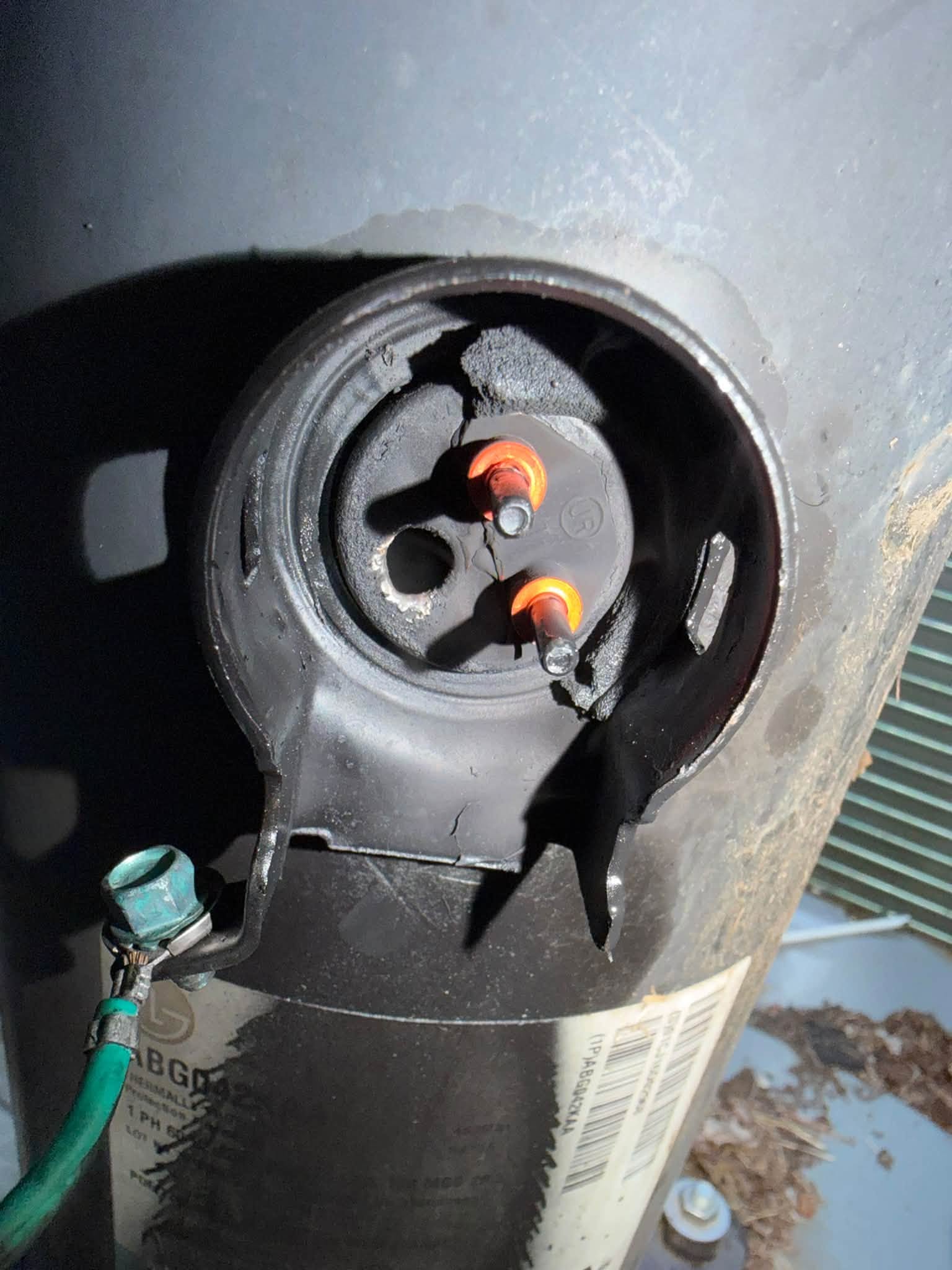 Close-up of a compressor electrical connection